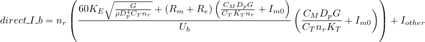              (     ∘ ---G----           (-CMDpG-     ) (             ) )
             |60KE---ρD4pCTnr-+-(Rm--+-Re)-CTKT-nr +-Im0  -CM-DpG-       |
direct I-b = nr (                 Ub                     CT nrKT + Im0  ) + Iother
